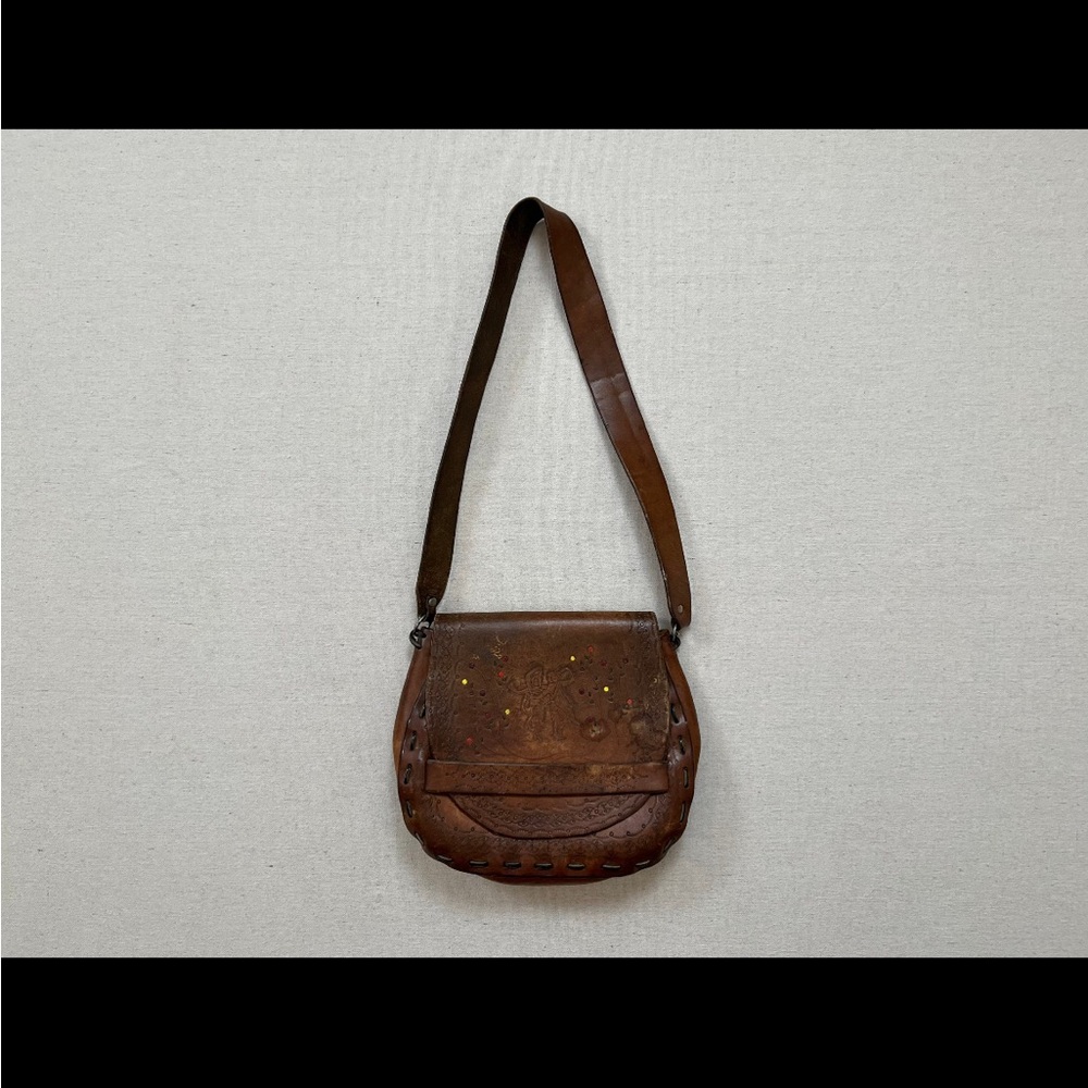 70s Brown Leather Saddle Crossbody Bag